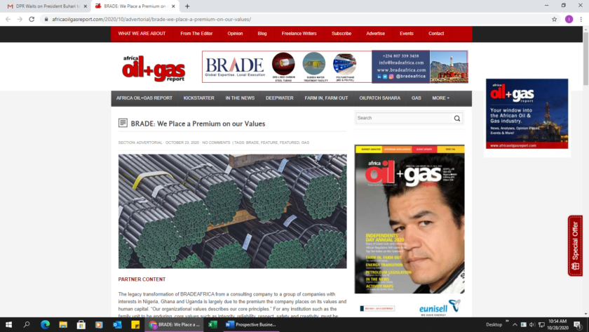 BRADE's latest article on African Oil and Gas report