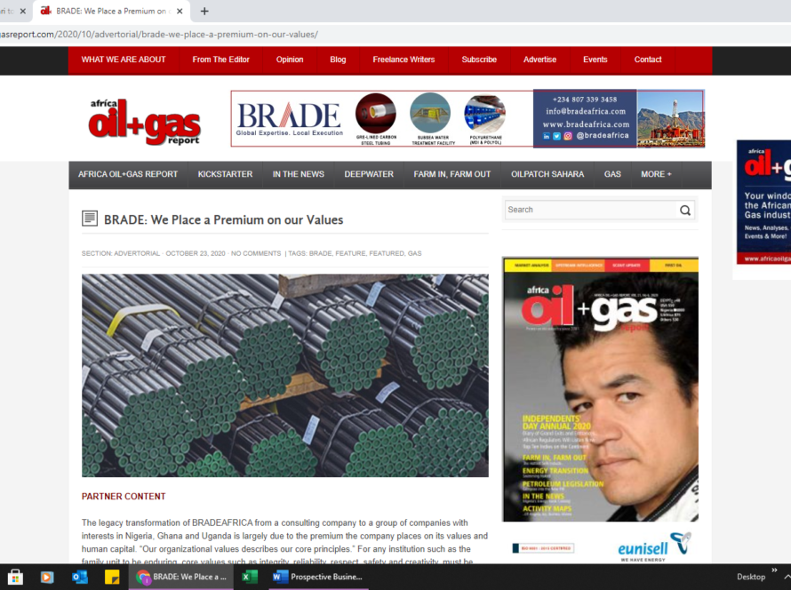 BRADE's latest article on African Oil and Gas report