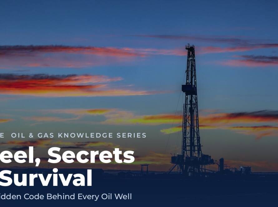 Steel, Secrets and Survival — BRADE Oil and Gas Knowledge Series hero image, drilling rig at dusk