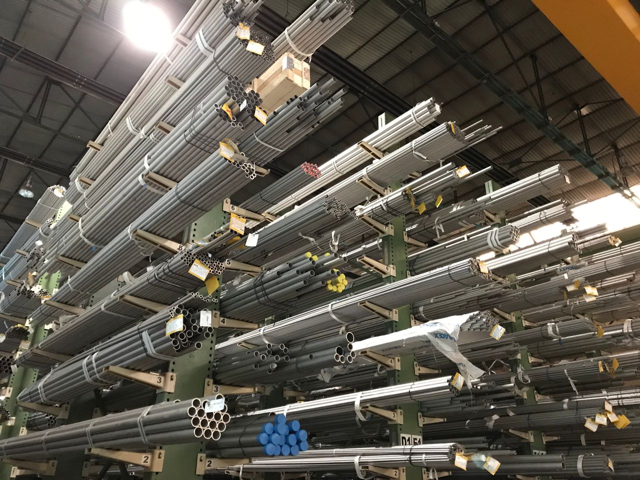 Stacked OCTG steel pipe ends, close-up