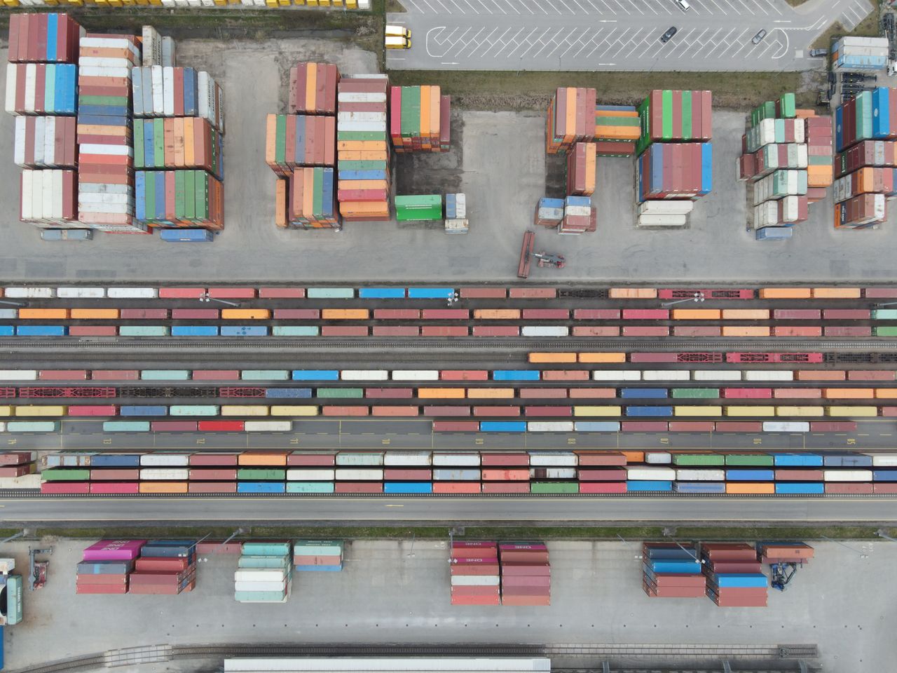 Aerial view of a container freight yard